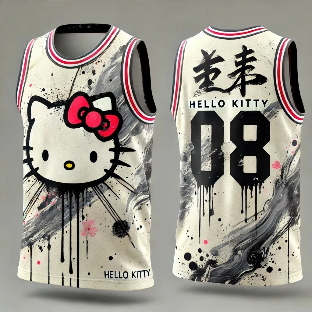 2025 New Fashionable Kawaii Hello kitty Vest Women's Round Neck Casual Shirt Street Outdoor Running Basketball Training Top