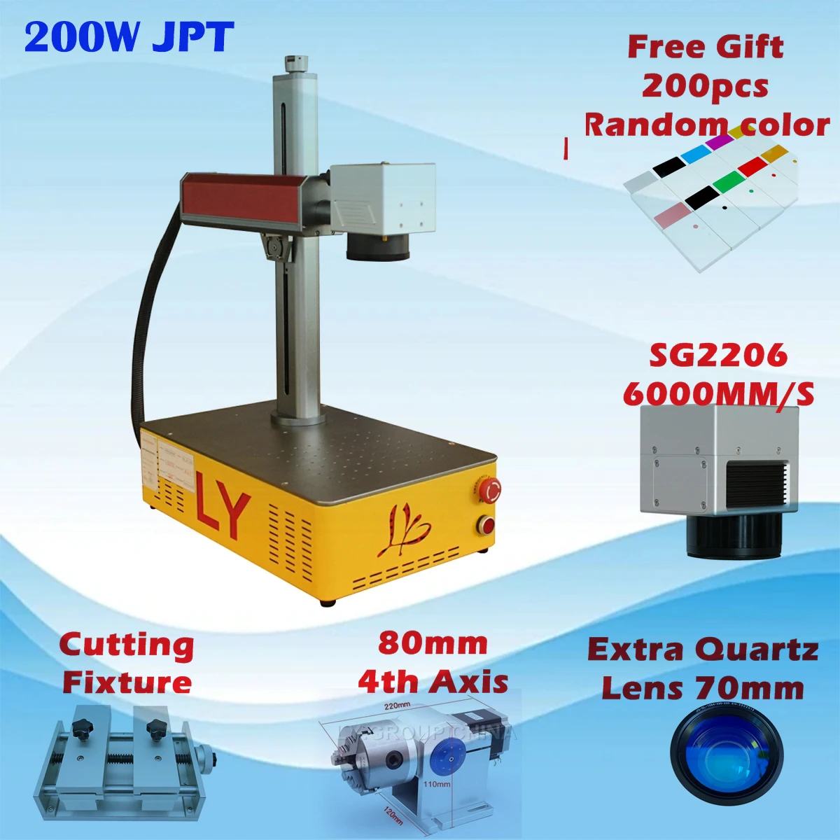 Desktop 200W JPT Fiber Laser Engraving Marking Machine Built in 4th Axis Drive For Ceramic Plastic PVC Mark Metal Sheet Cutting