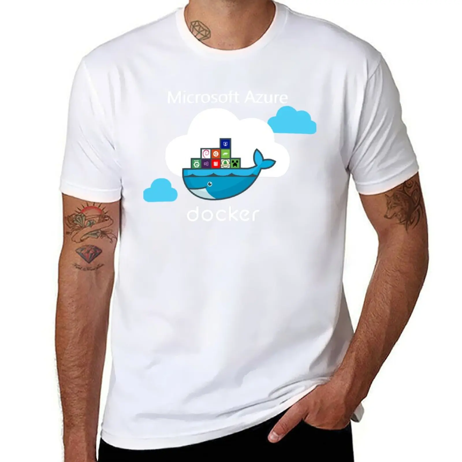 تي شيرت Docker on Azure تي شيرت مضحك تي شيرت قطني للرجال تي شيرت بقصة ضيقة