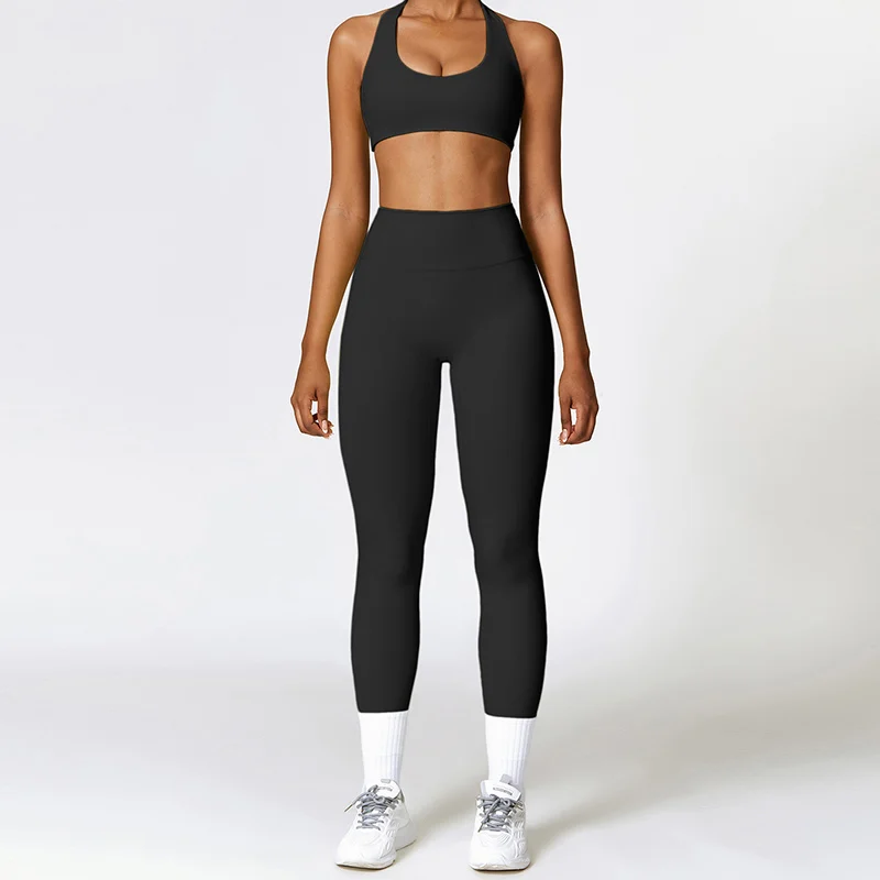 Comprehensive Training Workout Clothes Sports Bra 2pc High Waist Legging Sexy Solid Color Women Suit Soft Gym Yoga Set