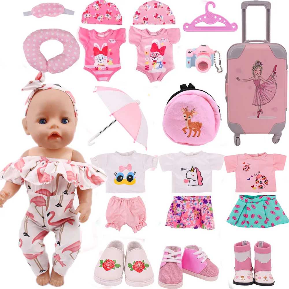 43Cm Doll Pink Clothing,Umbrella,Glasses,Wwimsuit,Suitcase,DIY Toy,Girl's Birthday Gift,Accessories