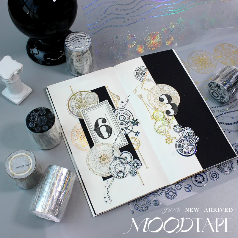 500cm Multiple Specifications Basic Chain Gear Landscaping Laser PET Tape Creative DIY Journal Collage Decor Material Stationery