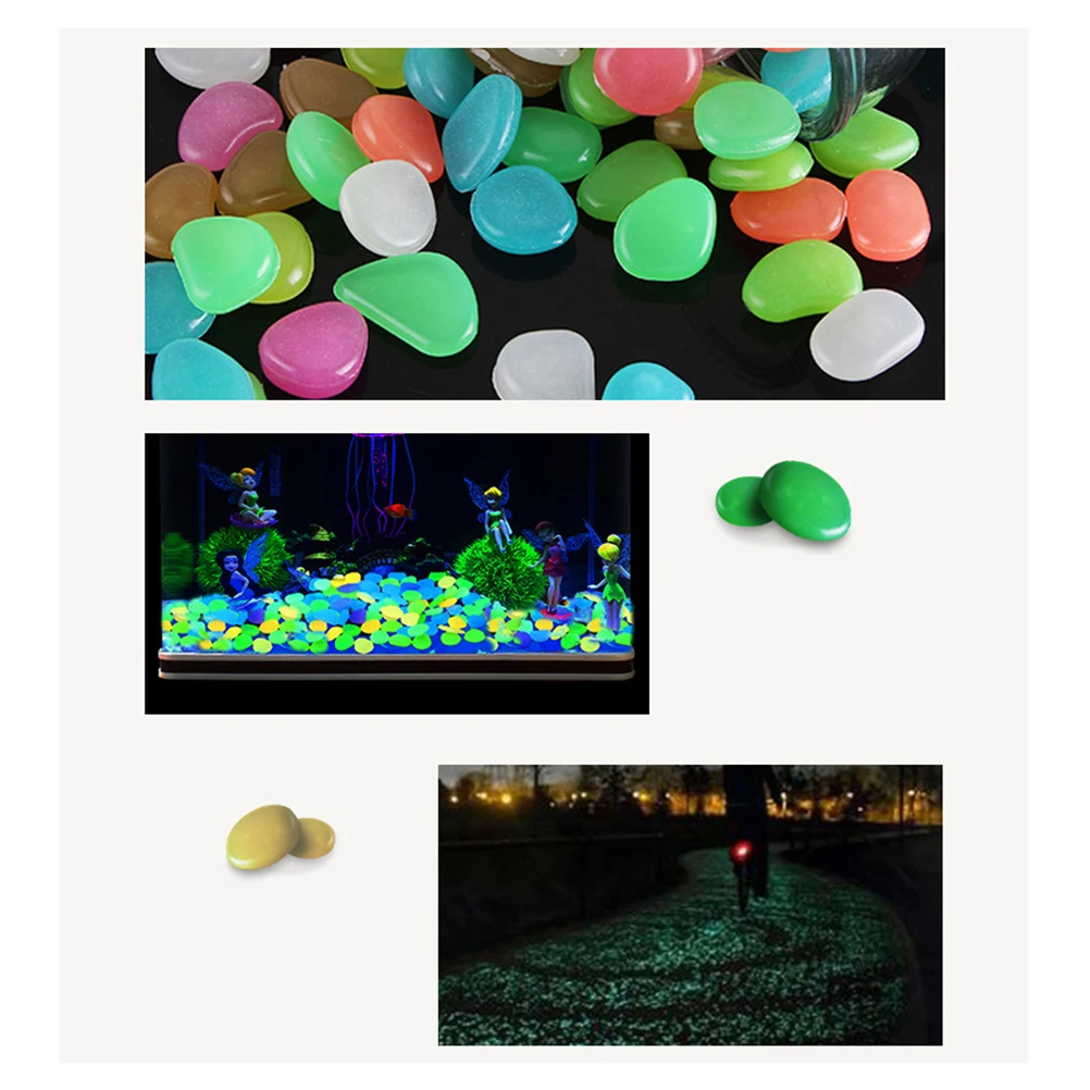 

50 Pcs Night Glow Pebble Stones Colorful Artificial Rocks for Aquarium Fish Tank Vase Garden Yard Decoration Cobblestone