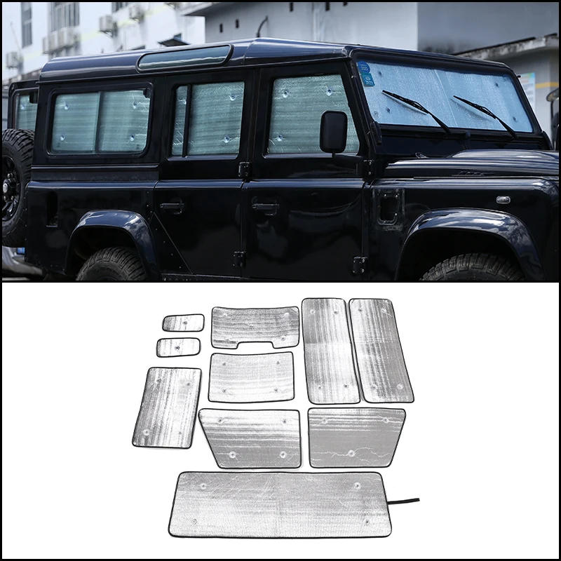 For Land Rover Defender 110 2004-2018 10Pcs Complete Window Sun Shade Kit Aluminium Foil UV Protection Full Set