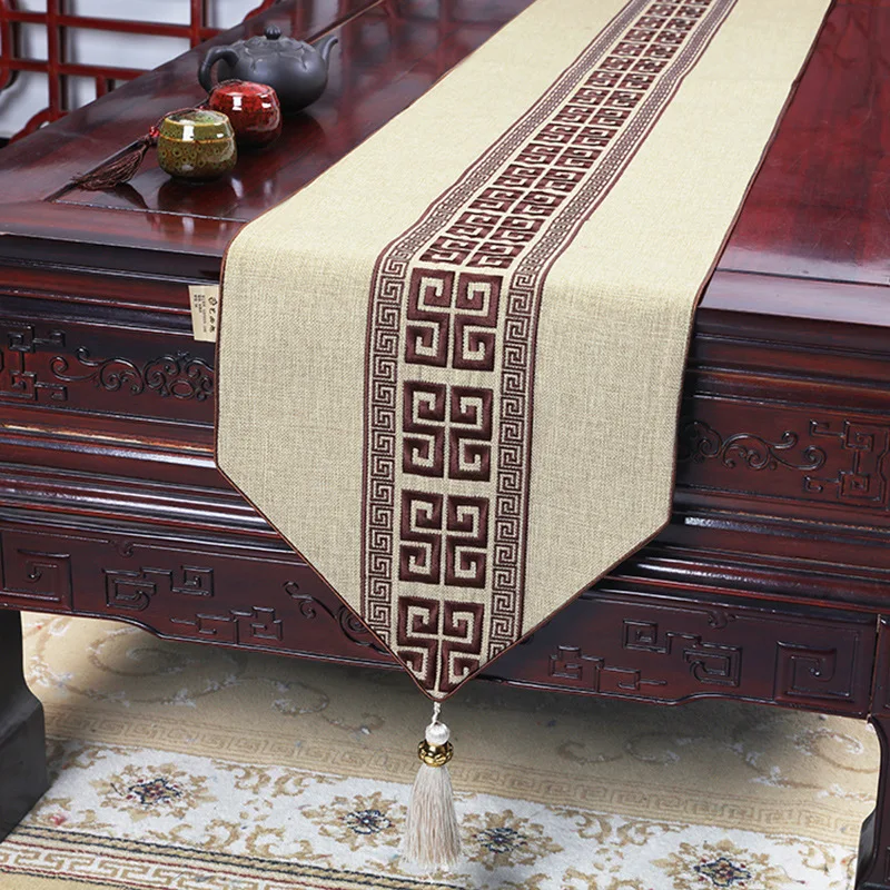 New Chinese-style Embroidered Light Luxury Table Flag Dining Table TV Cabinet Long Strip Cover Table Decoration Table Runners