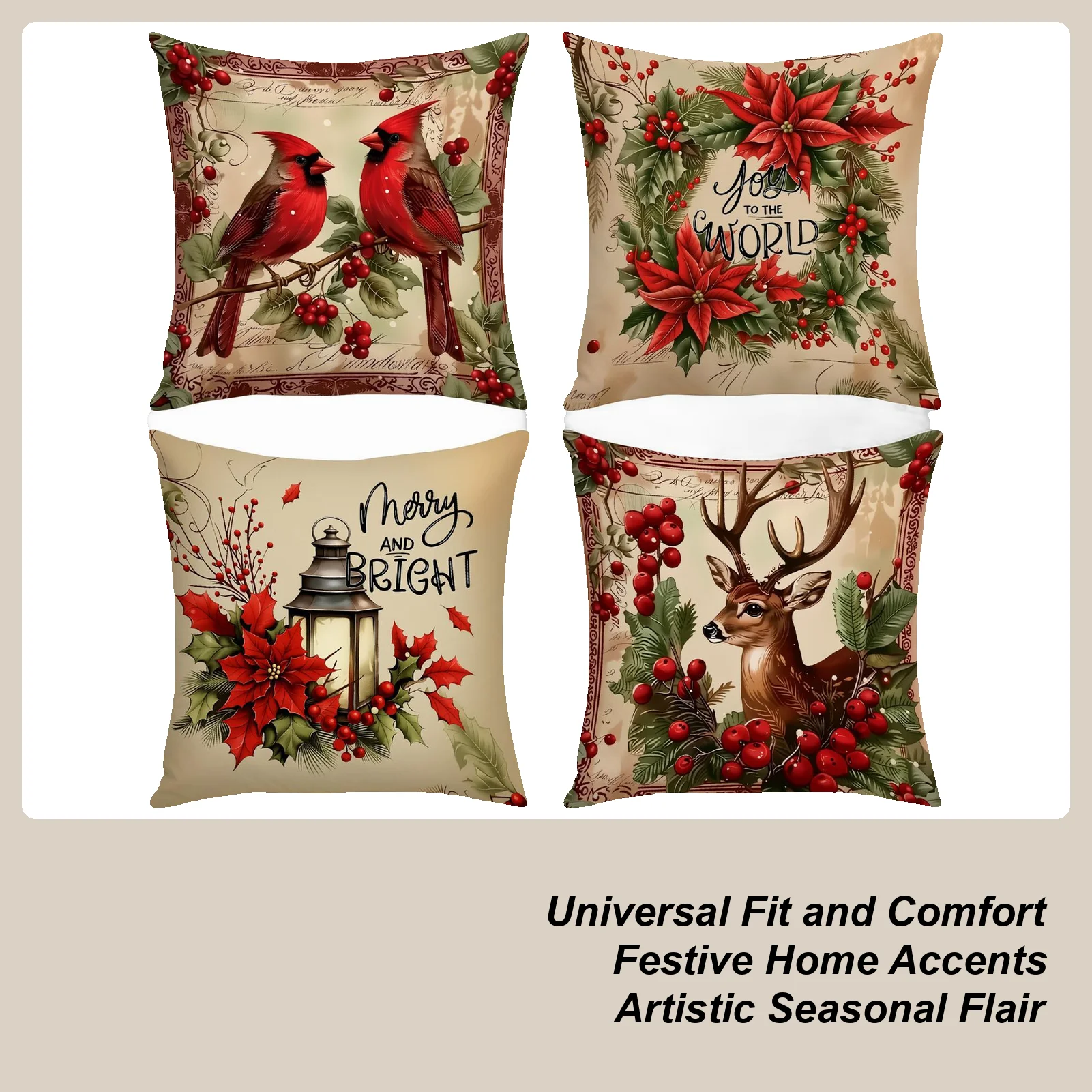 Christmas Pillowcase 18x18 Inch 4 Pieces Rustic Red Christmas Pillow Cases Cushion Covers For Sofa Bed Farmhouse Winter Bedroom