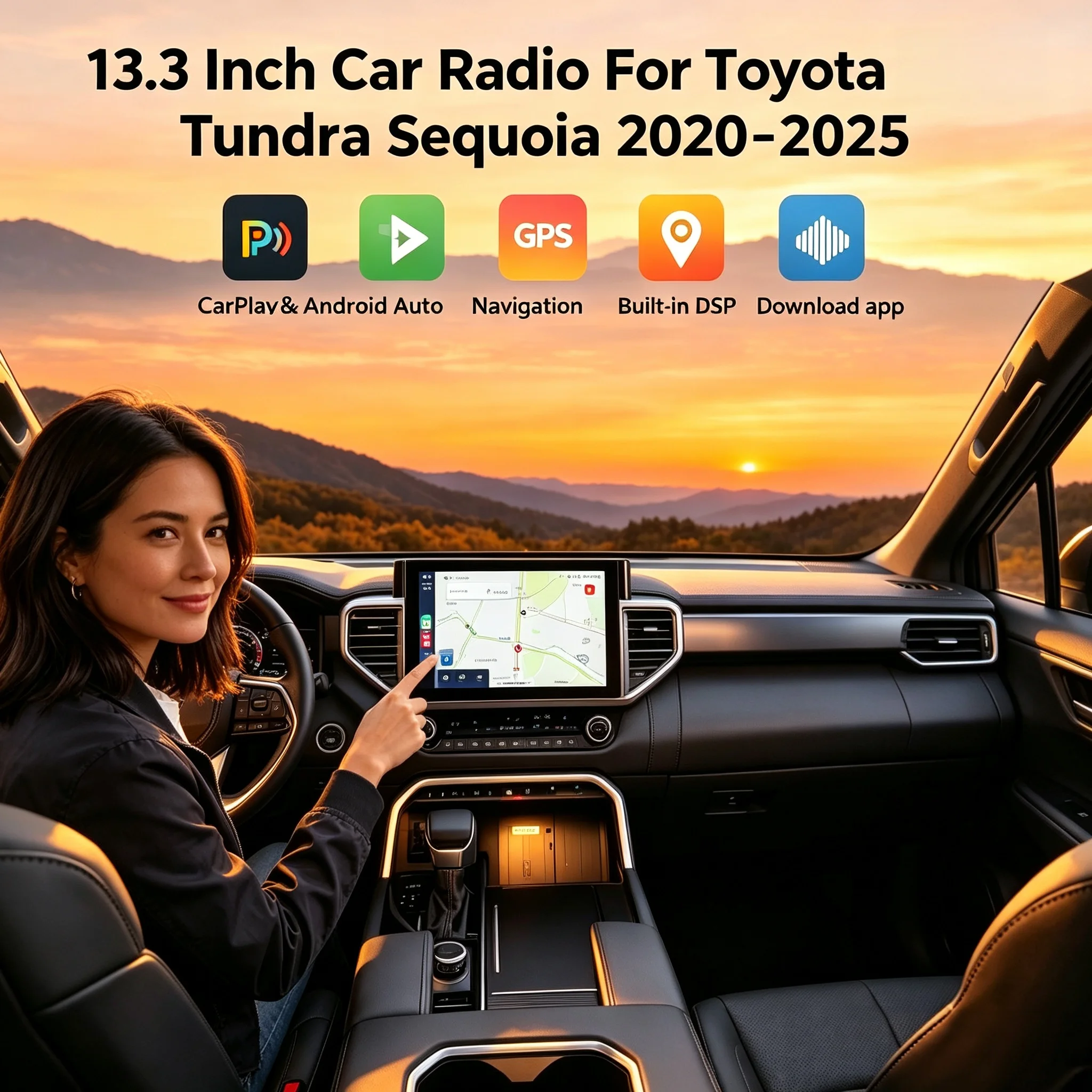 Touch screen For Toyota Tundra Sequoia 2020-2025 Android13 Car Radio Audio Stereo Multimedia Player Carplay HeadUnit BT 4G 13.3