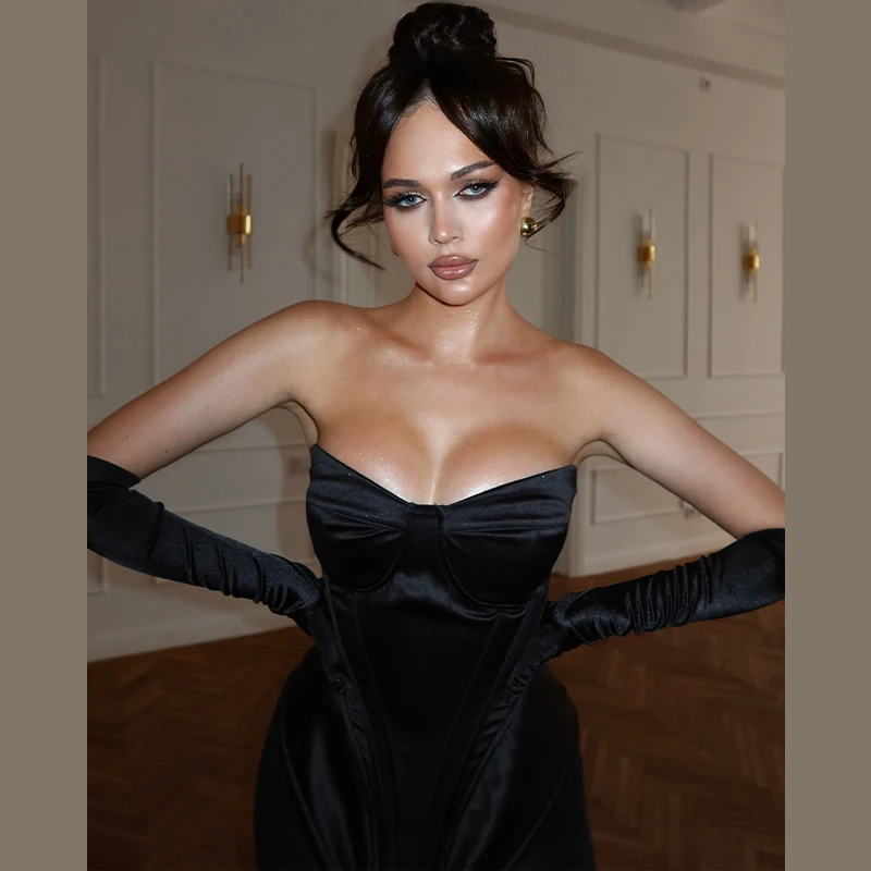 حار فتاة هيكل السمكة مشد الصلبة الساتان الصدر جمع Bodycon الأعلى مثير أكمام عارية الذراعين تانك 2025 جديد نادي الحفلات مشد المرأة #5