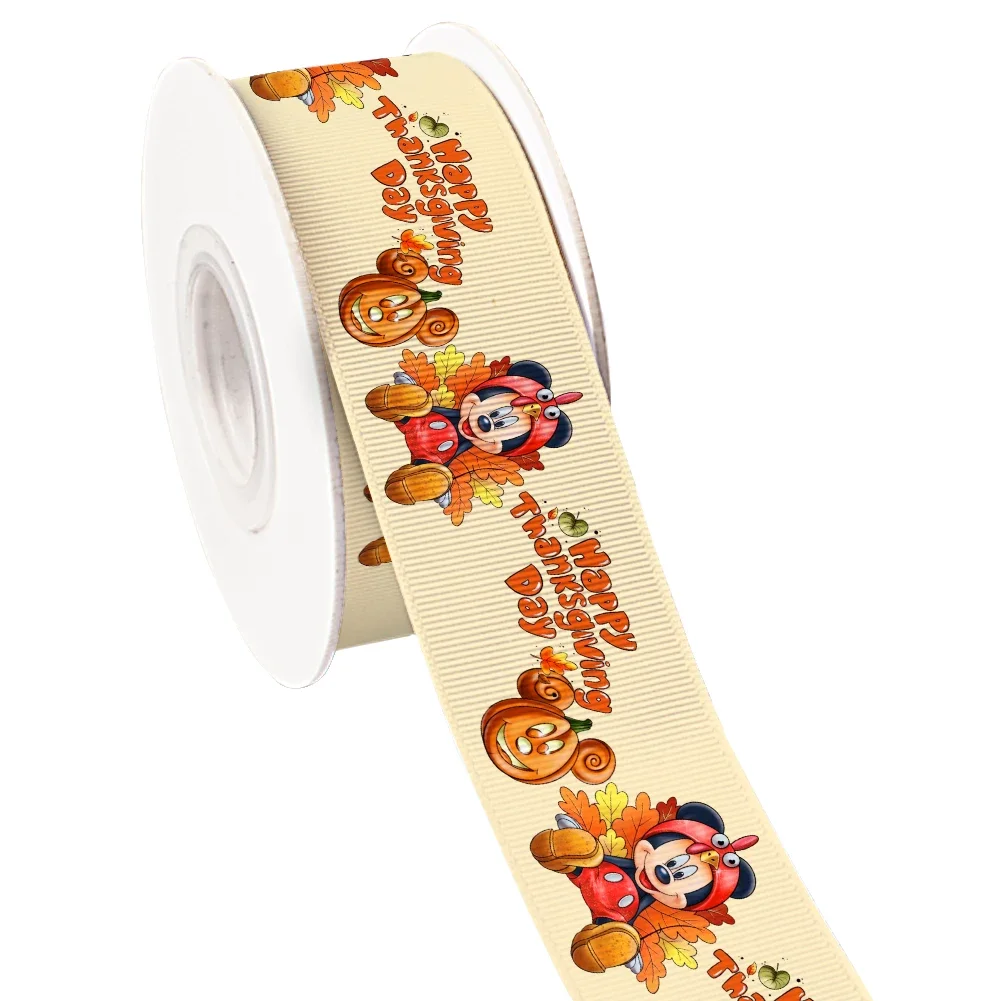 

Disney Thanksgiving Day Series Mickey Pumpkin Turkey Grosgrain Satin Ribbon Custom For Cheer Bows Party Decorations 10 Yards