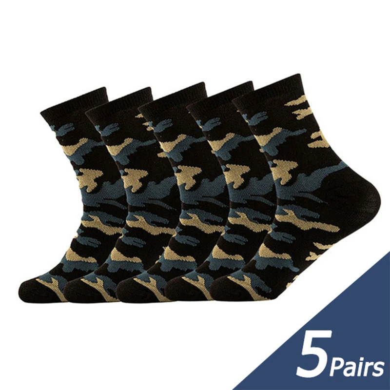 Urgot-Calcetines de camuflaje de tubo medio para hombre, medias gruesas de talla grande, de algodón, 5 pares, para Otoño e Invierno