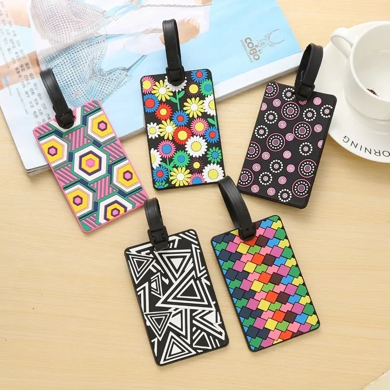 Cartoon Luggage Tags Cute PVC Soft Rubber Luggage Tag Boarding Pass Label Bag Geometic Pattern Tags Travel Accessories