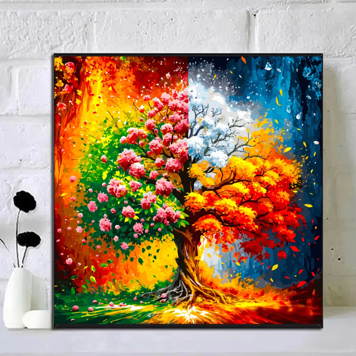 Diamond Painting Four Seasons Tree Blossom Scenery By Numbers Diamond Art Wall Decor for Living Room Gift Unframed