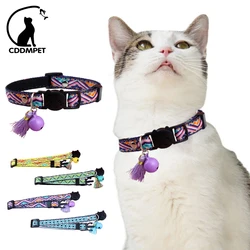 1pc Anti-suffocation Security Snap Cat Collar Jacquard Cat Necklace With Bell and Tassel Adjustable Puppy Collar Pet Accessories