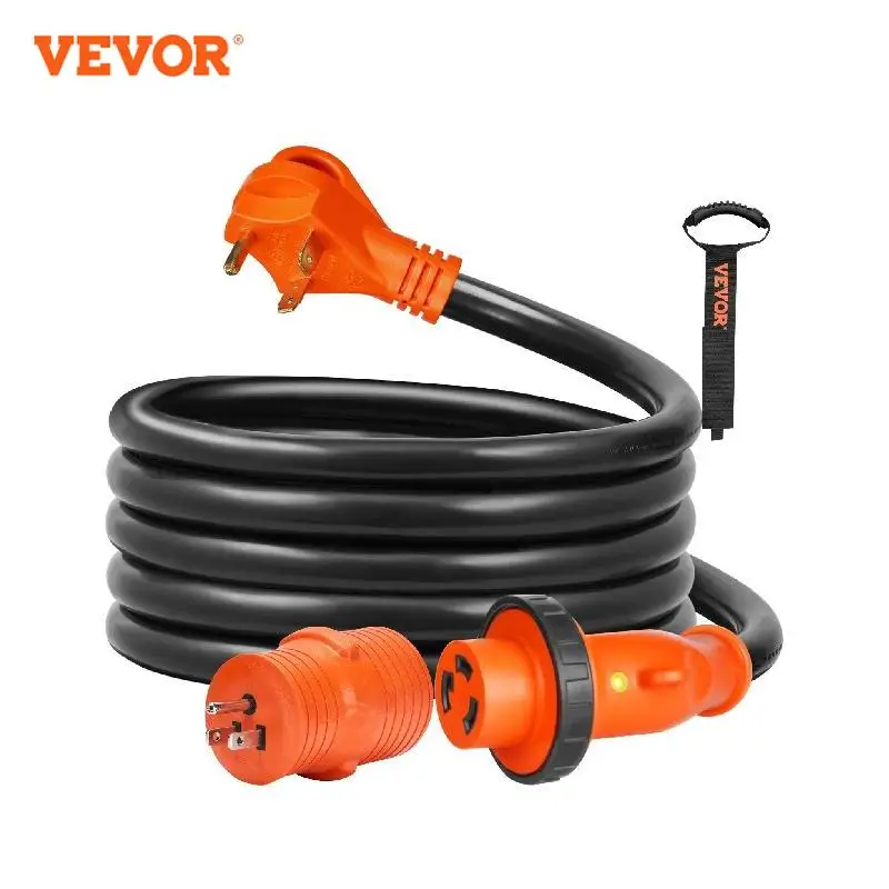 VEVOR 15 Feet RV Power Cord 30Amp STW 3*10AWG NEMA TT-30P Male NEMA L5-30R Female Plug 15A Adapter for RV&Generators, ETL Listed