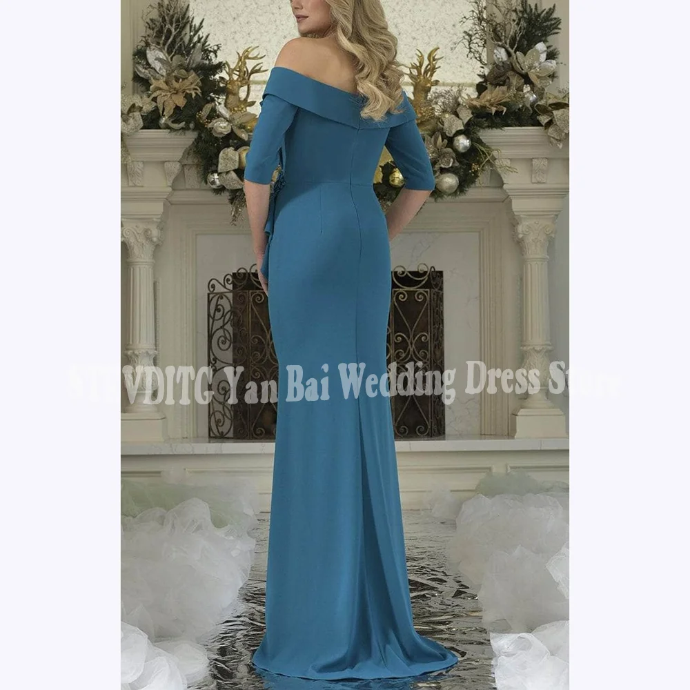 Prachtige galajurken 2025, halve mouw, off-shoulder, chique applicaties, plooien, gedrapeerde zeemeerminjurk, vloerlengte avondjurk