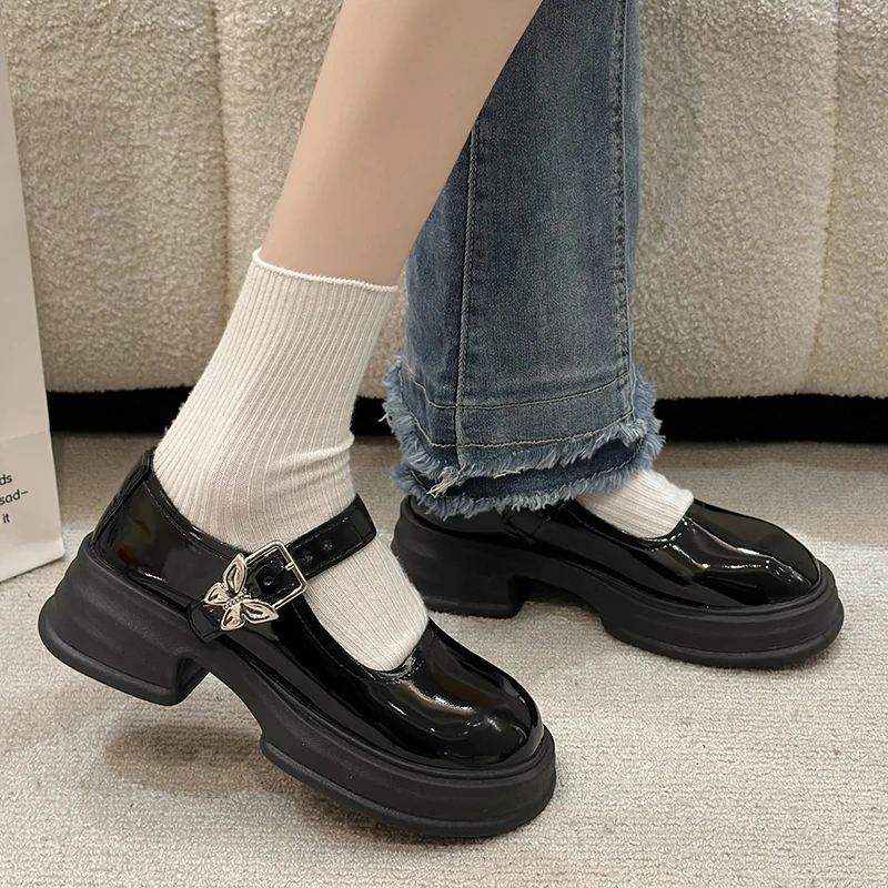 Fashion Bow Ankle Buckle Mary Jane Shoes Woman Thick Heeled Platform Lolita Shoes Woman Japanese Students Uniform Shoes Female