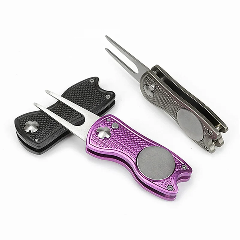 New Metal Foldable Golf Divot Repair Tool with Magnetic Ball Marker and Pop-up Button Green Tool Accessories Gift For Golfer