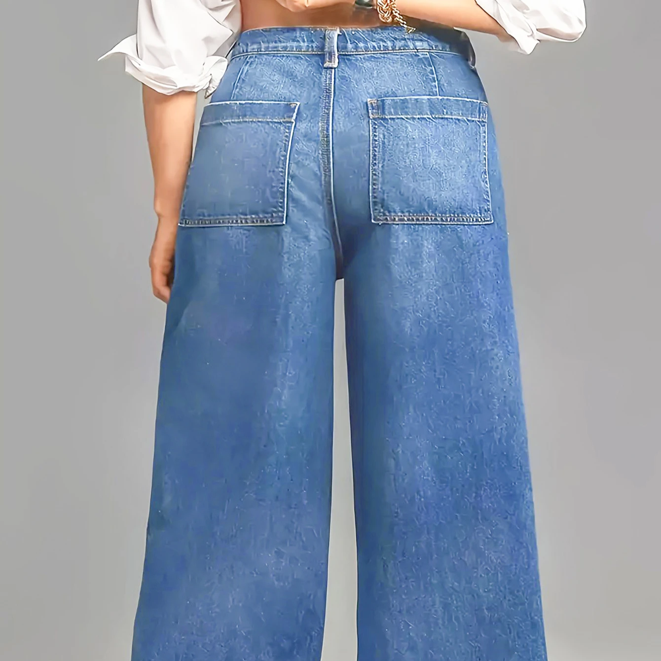 Trendy Women Jeans Plus Size Jeans High Rise Stretch Denim Pants Loose Fit Wide Leg Trousers Curvy Casual view 2