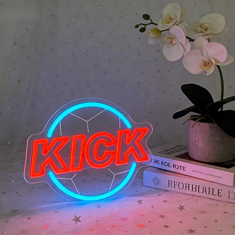 

Неоновая вывеска KICK Football для декора стен, USB-питание, регулируемая яркость, светодиодный футбольный декор для спортивного бара, игровой комнаты, мужской комнаты, подарки