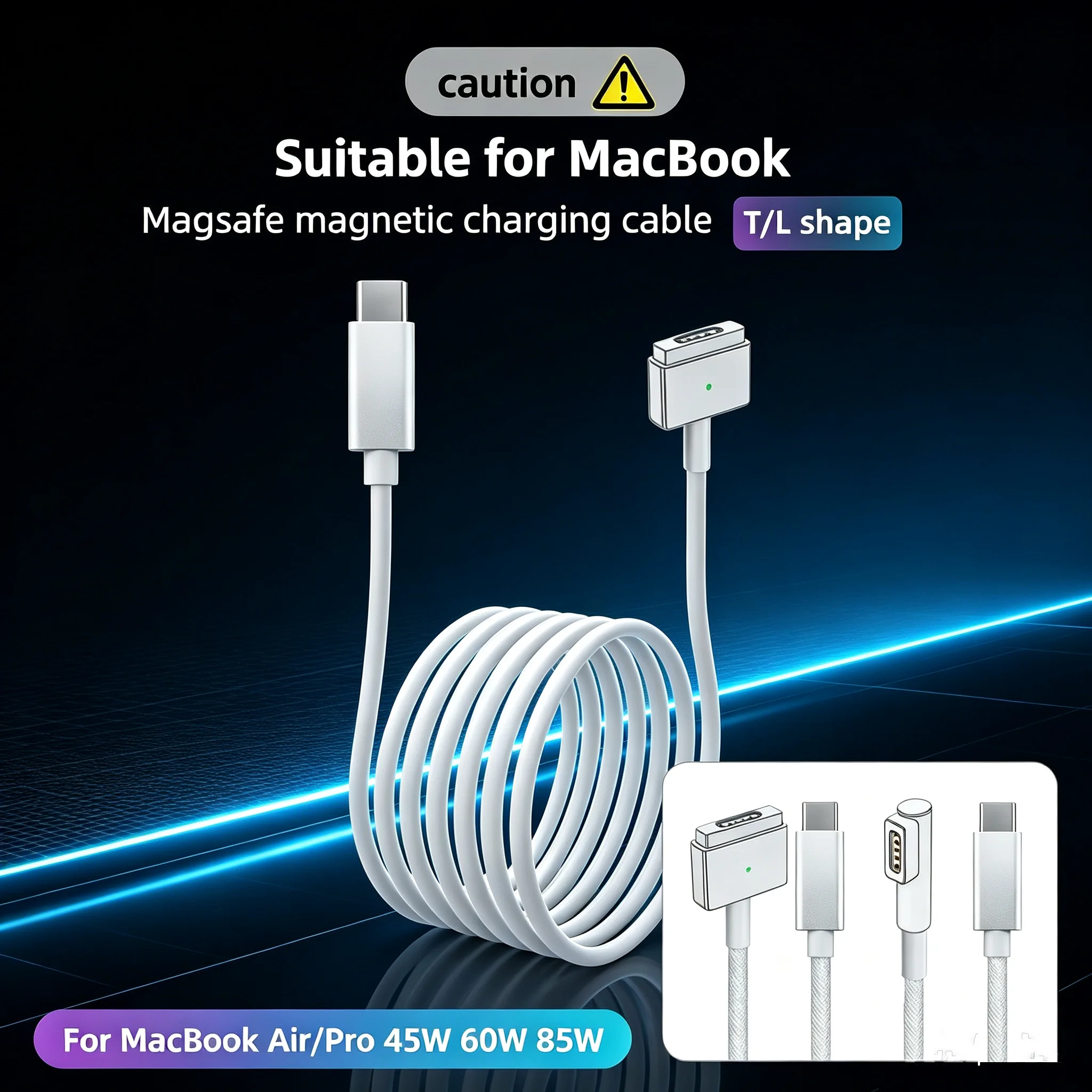 Magnetic Adapter Cable Magsafe 1/2 to USB‑C Laptop Charger Converter for MacBook Air Pro 11 13 15 Inch 2008‑2014