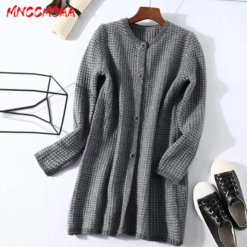 MNCCMOAA-Women's Single-Breasted Round Neck Cardigan Coat Female Casual Long Sleeve Commuting Tops Outerwear Fashion Autumn 2024