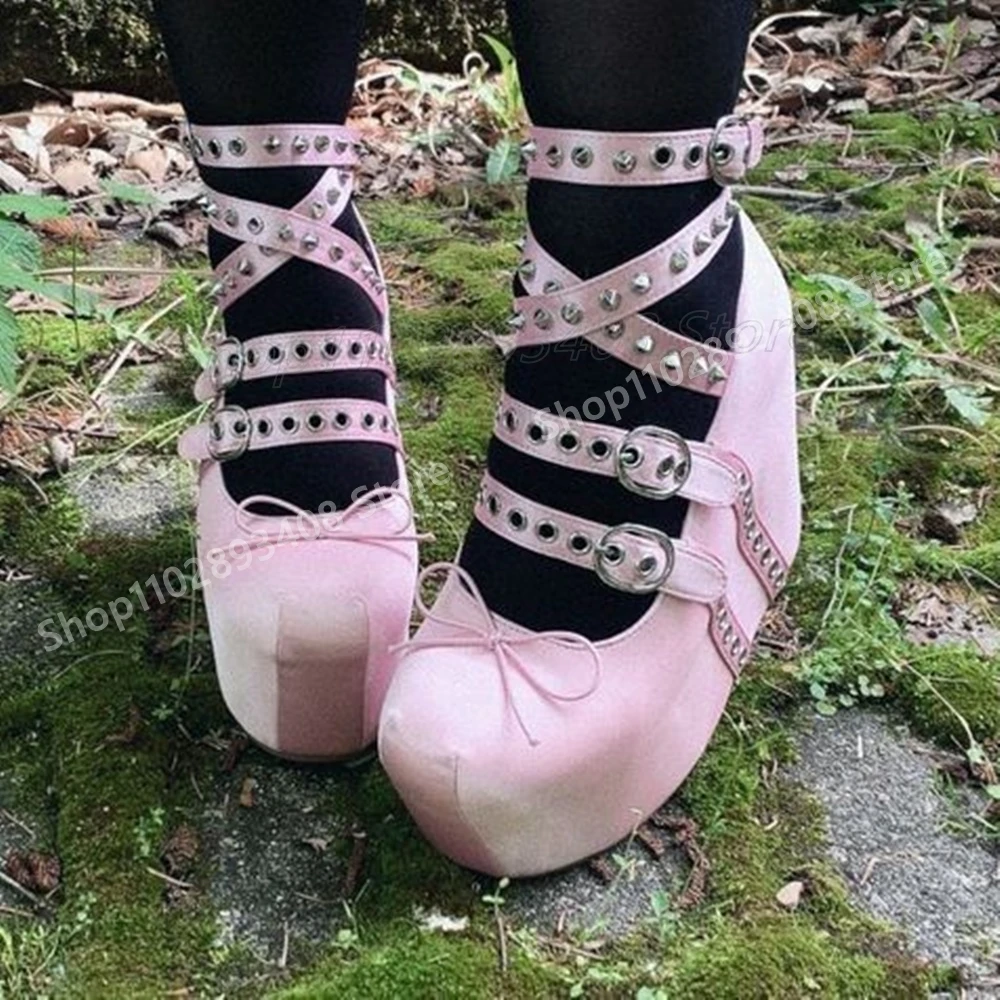 

Pink Silk Hollow Cross Tied Pumps Wedges High Heel Sweet Butterfly Knot Rivets Sexy Fashion Women Shoes 2025 Zapatos Para Mujere