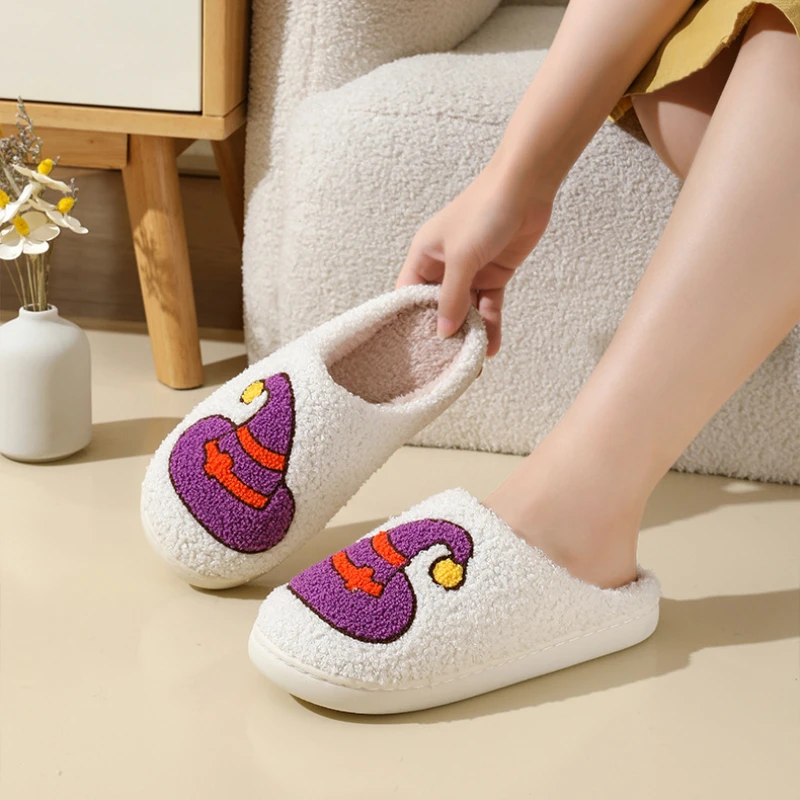 Halloween Baotou Slippers 2024 Autumn Winter New Cartoon Design Flat Bottom Anti Slip Indoor and Outdoor Wearing Cotton Shoes