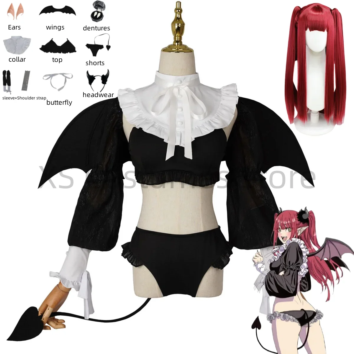 Anime Kitagawa Marin Cosplay Succubus Leeds My Dress Up Darling Costume Sets Accessories Character Props Wing False Teeth Wig