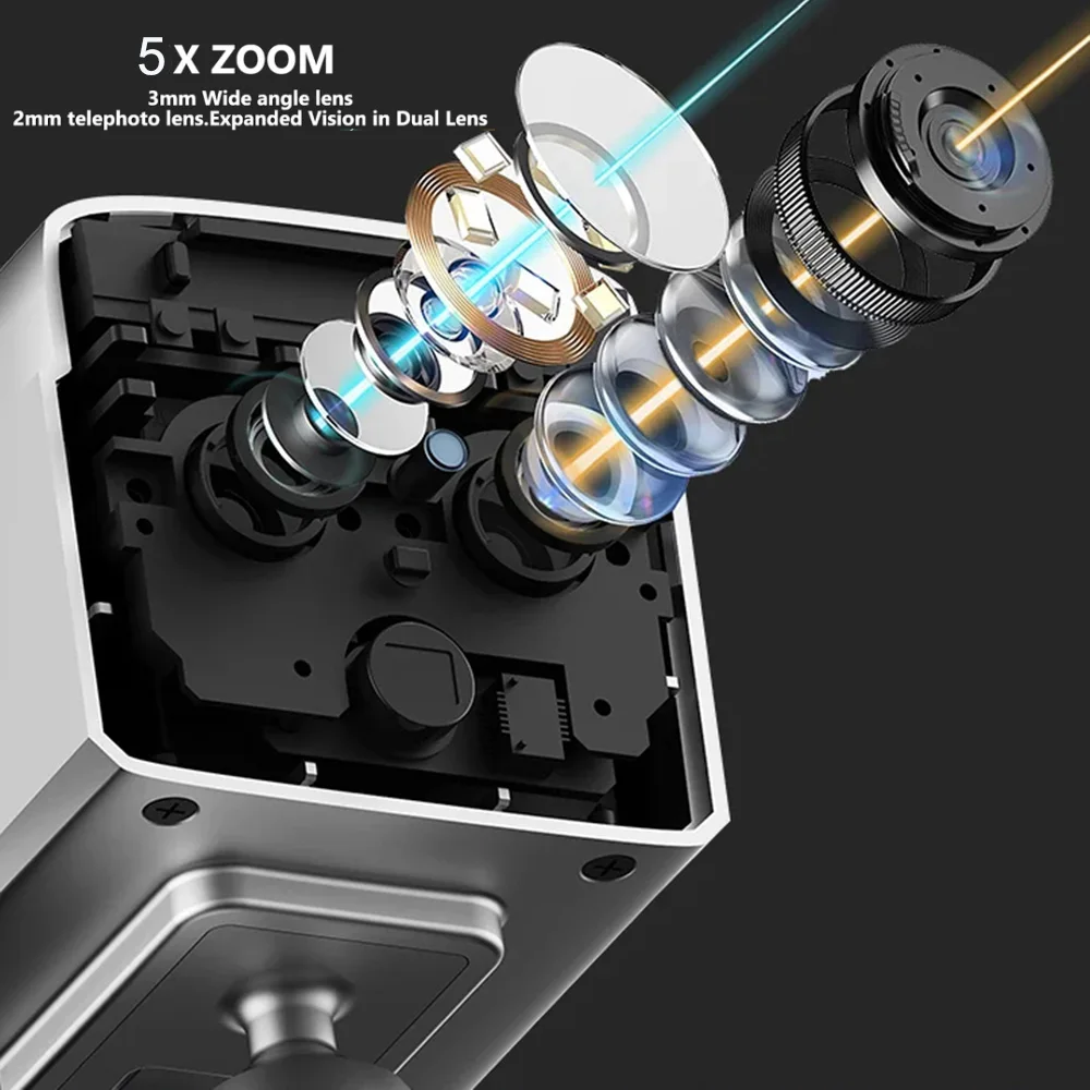 4K Doppia lente 5MP Mini 4G Fotocamera 5XZoom Batteria incorporata Visione notturna PIR Basso consumo energetico Rilevazione movimento Protezione Cam