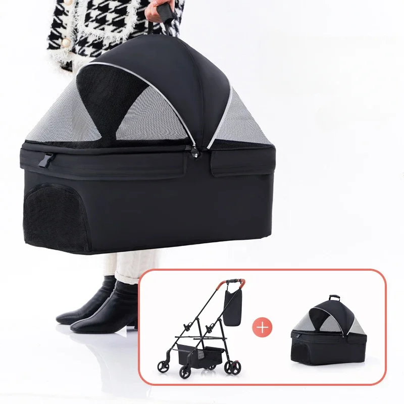 Pet Stroller  Portable Separable Trolley Breathable Basket Pet Travel Stroller One-key Folding Small Pet Car for Going Out