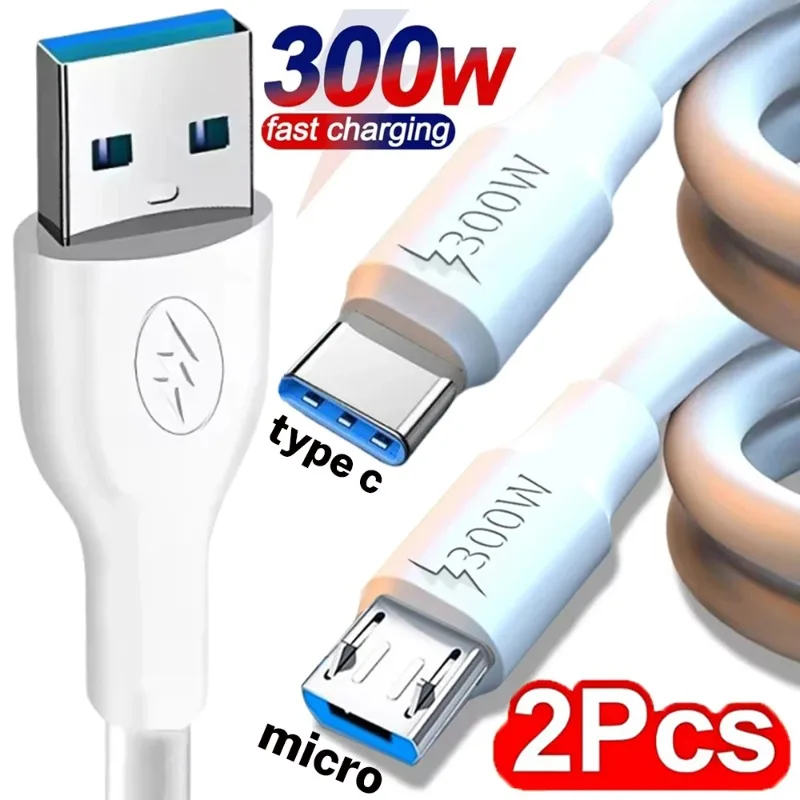 1-2PCS 300W Super Quick Charging USB Type C/Micro Cables Sturdy Thicker High-speed Charger Cord for Android Samsung Xiaomi