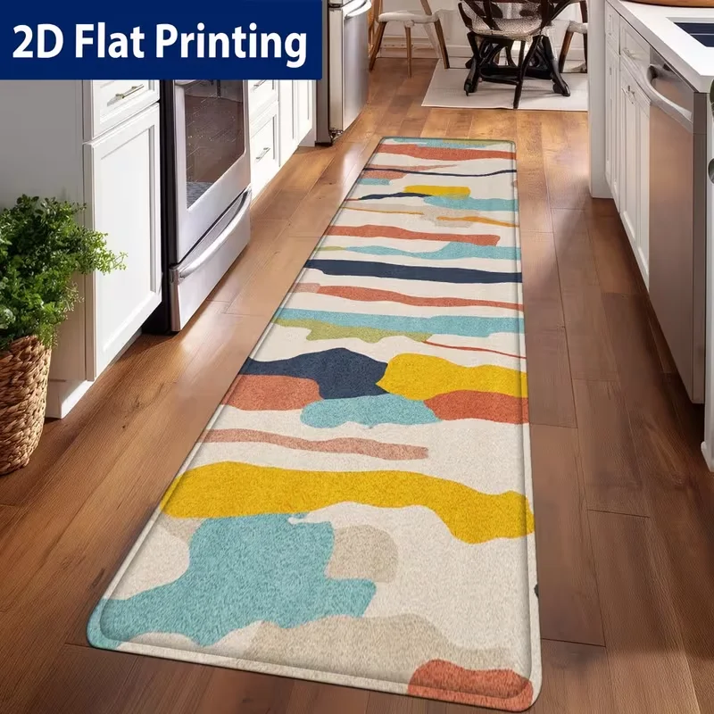 Geometry Wave Runner Rug Soft Non-Slip Kitchen Carpet Modern Minimalism Boho Home Decor Mat for Hallway Office Laundry