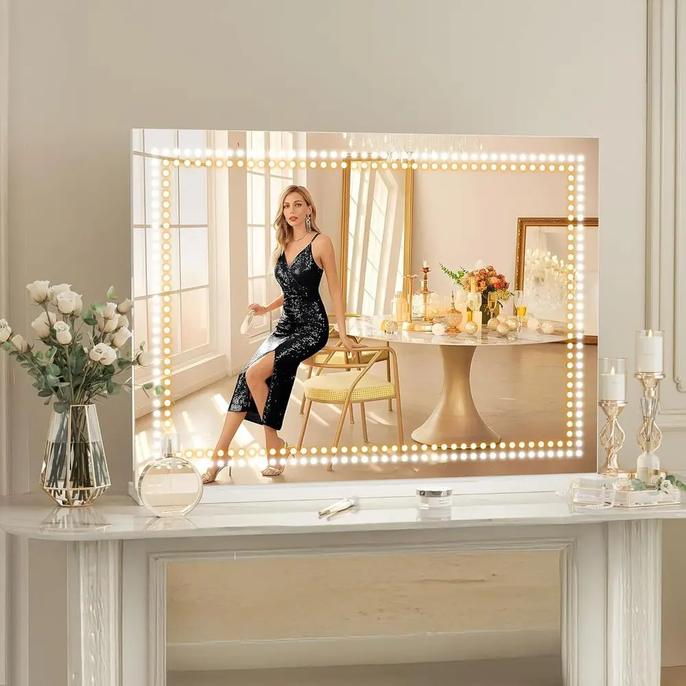 مرآة زينة مضاءة LED مقاس 32 × 23 مع 3 أوضاع قابلة للتعتيم، وتحكم باللمس، وتكبير 10 مرات #2