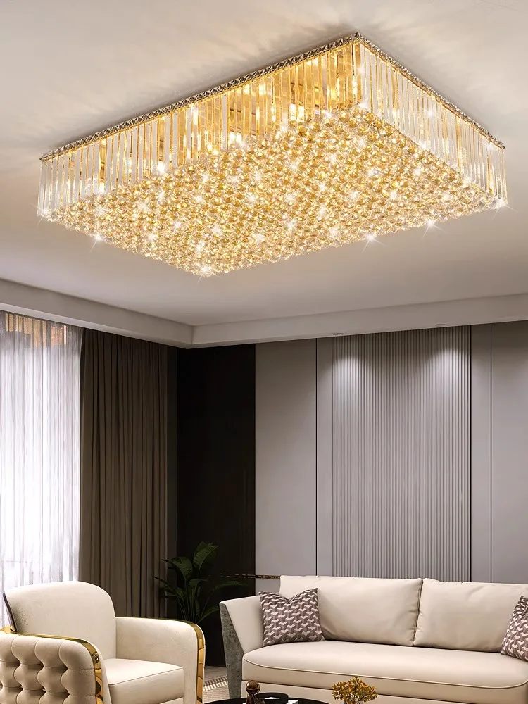 

2025 Rectangle Luxury Crystal Ceiling Lamps Led Home Decoration Living Room Light Fixture Modern Lustres Cristal De Techo