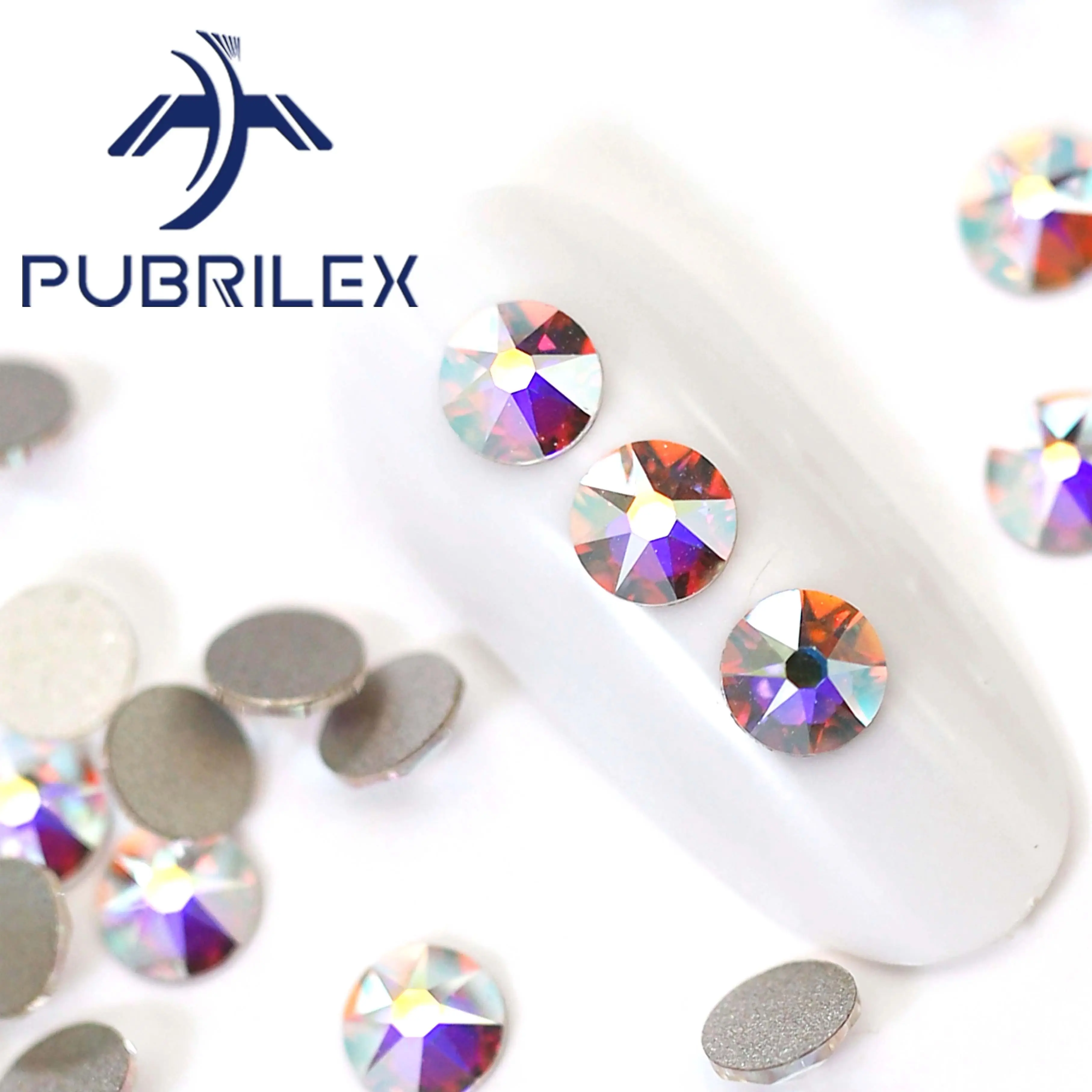 PUBRILEX-Crystal Effect AB colors 288pcs Strass Non Hotfix Flatback Rhinestone DIY Nail Art Garment Decoration 8Big 8Small