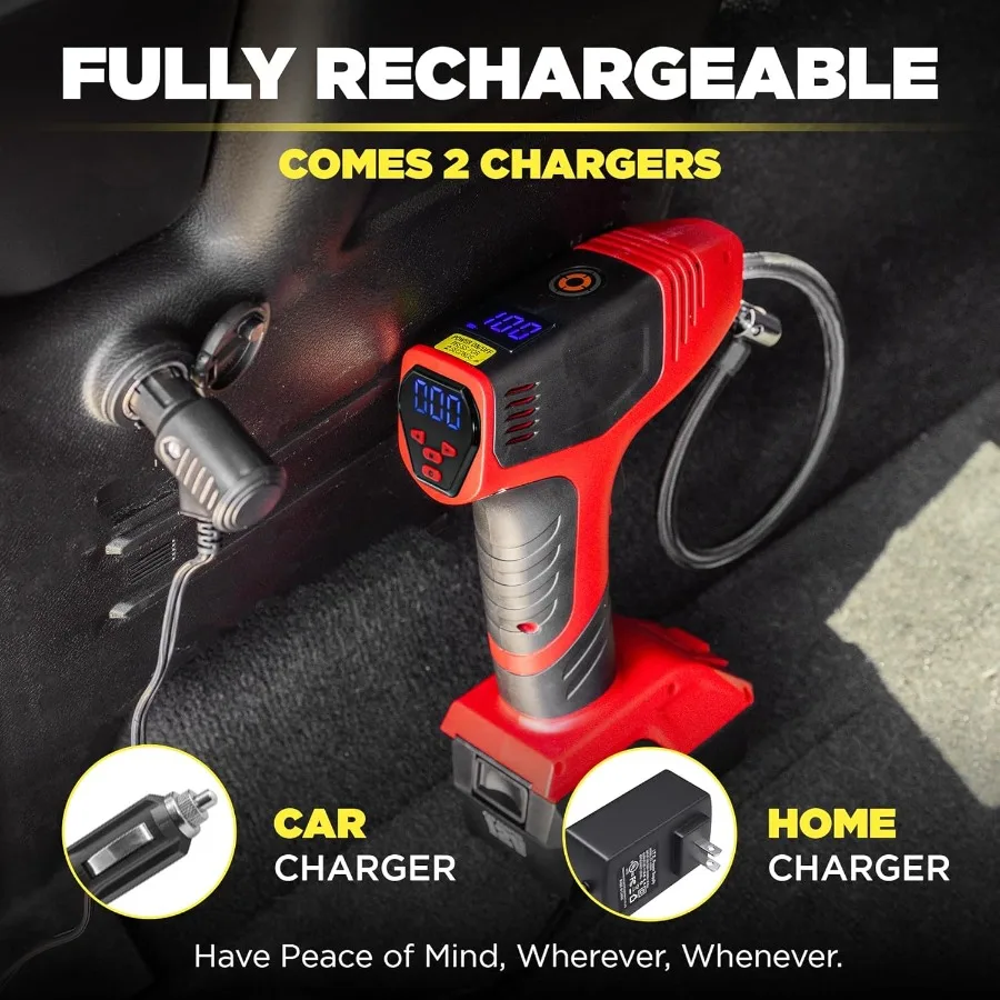 منفاخ إطارات PRO مع مقياس الضغط، إيقاف تلقائي مدمج ومحمول، 150 رطل لكل بوصة مربعة، ماكس USB منزلي قابل لإعادة الشحن وسلك لـ V