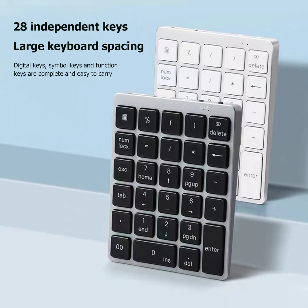 Keyboard Numerik Bluetooth 28 Tombol Keyboard Nirkabel Aloi Aluminium Portabel untuk Tablet PC Laptop Isi Ulang Numpad Digital
