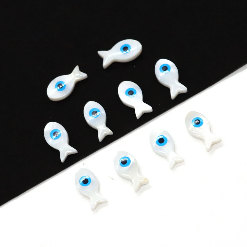 5pcs Natural Fresh Water Nacre Evil Eye Fish Shaped Blue Eye Jewelry Making Loose Beads for DIY  Jewelry Accessories Size 8x15mm