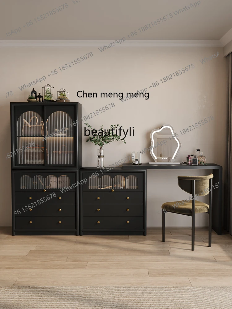 Black Bedroom Dresser Chest of Drawers Integrated French Makeup Table Solid Wood Master Bedroom Retractable Corner Dresser