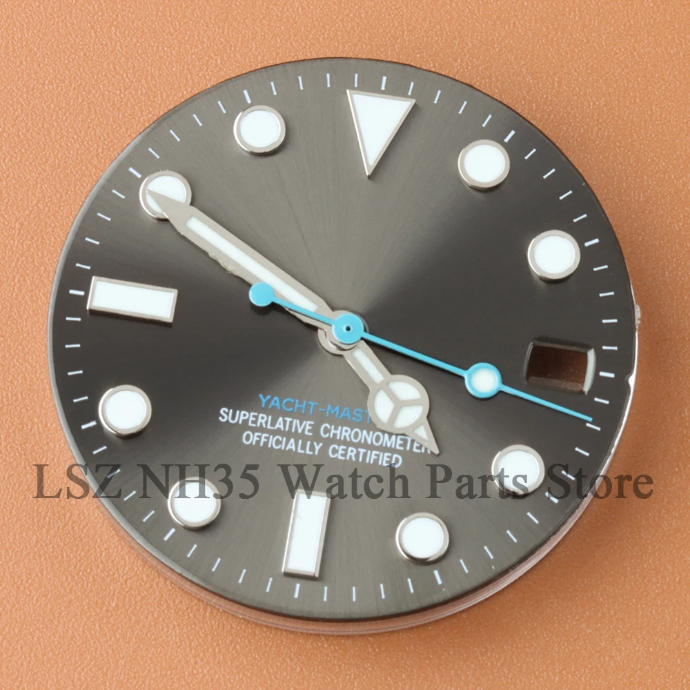 NH35 Watch Dial Hands Blue Luminous 28.5mm Stainless Steel Watch Accessories Fit Yacht-Master NH35 NH36 NH38 NH34 Movement