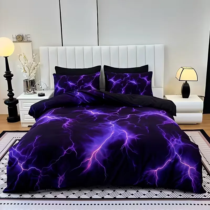 

3pcs Fashion Purple Lightning Line Duvet Cover Set Bedding Set (1 Duvet Cover +2 Pillowcase Without Pillow Core) Bedroom Decor