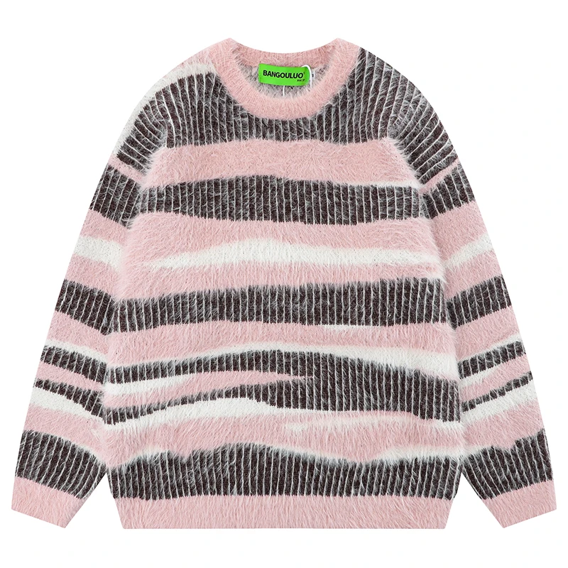 Autumn Mens Knitted Jumper Sweaters Hip Hop Zebra Striped Knitwear Streetwear Harajuku Fashion Casual Pullovers Knit Clothing