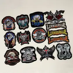 1 Piece Punk Eagle Paw Live to Ride Skull Embroidery Patches for Clothes Iron on Clothes Biker Motorcycle Applique Badge Sticker