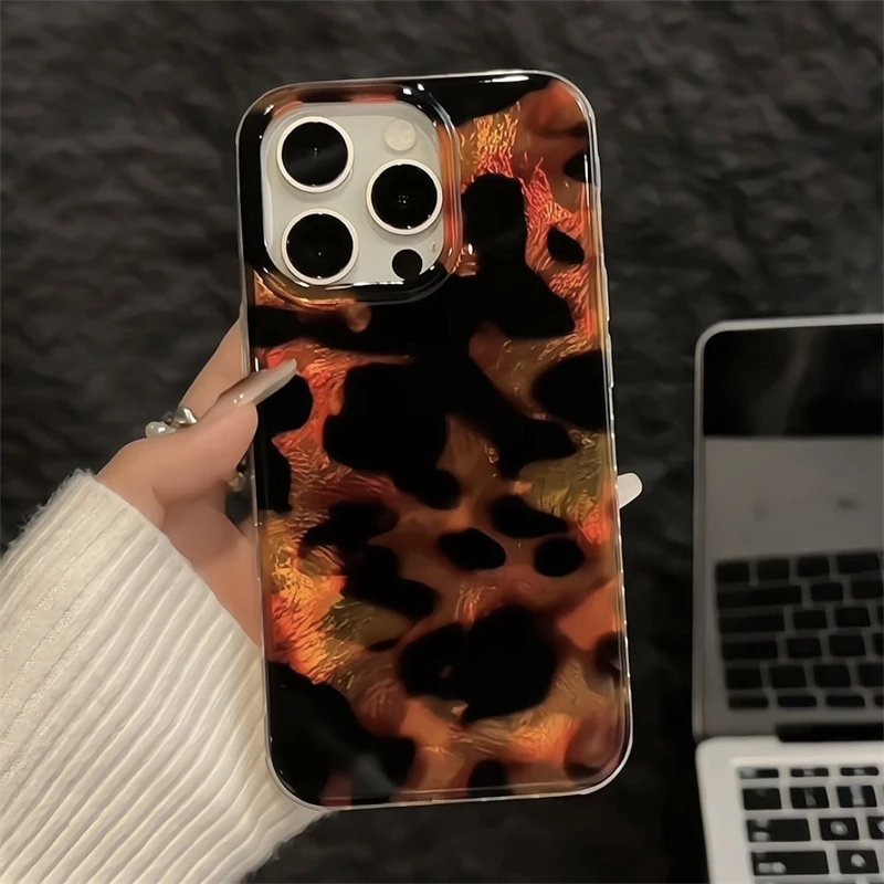 Stylish Tortoiseshell Leopard Pattern Soft Phone Case For iphone 16 15 14 13 12 11 Pro Max Plus Animal Element Aurora Back Cover