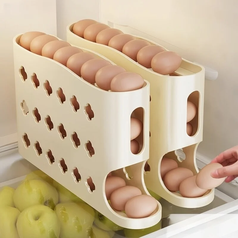 Food Grade Rolling Slide Egg Storage Box Fridge Side Door Special Freshness Preserver Organizer Kitchen Home Storage Tool