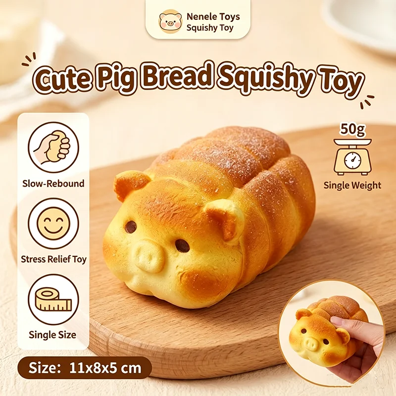 PU Slow Rising Squishy Toast Bread Cute Lying Pig Design Ultra Soft Stress Relief Squeeze Fidget Creative Food Toy