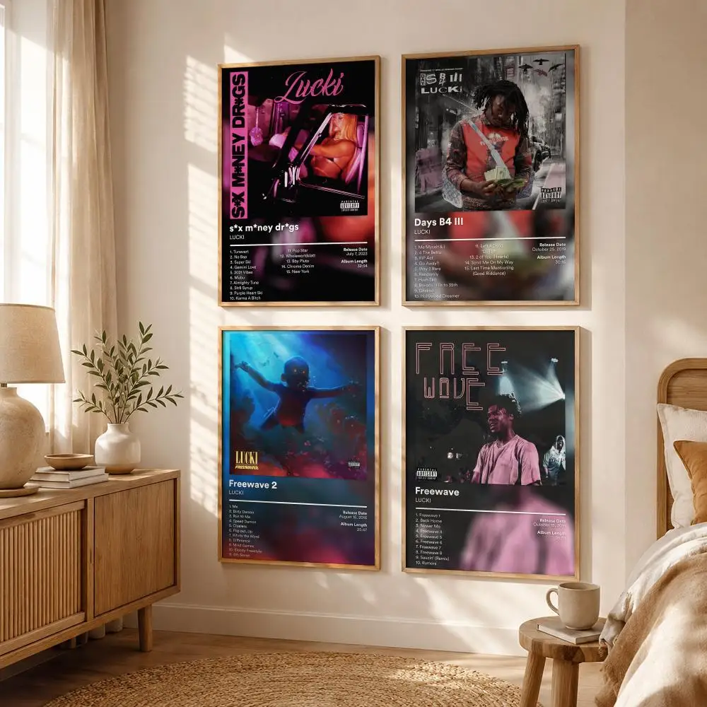 Moody Emo Rapper L-LUCKI Poster All-match HD Waterproof Self-Adhesive Wall Art Sticker For Home Bedroom