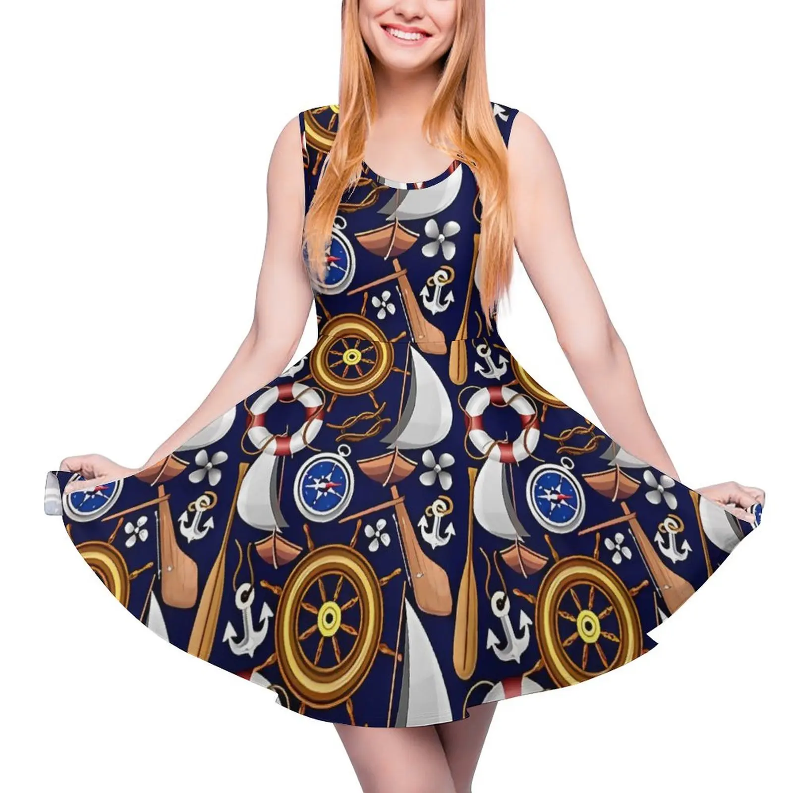 Anchor Dress Nautical Marine and Navy Equipment Modern Dresses High Waist Fashion Oversize Skate Dress Women Design Vestidos