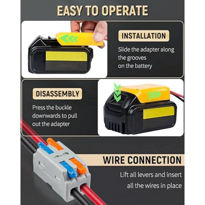 Adattatore per ruota di alimentazione da 2 pezzi per batteria al litio da 20V, adattatore per batteria con connettore per cablaggio, conversione adattatore di alimentazione cc