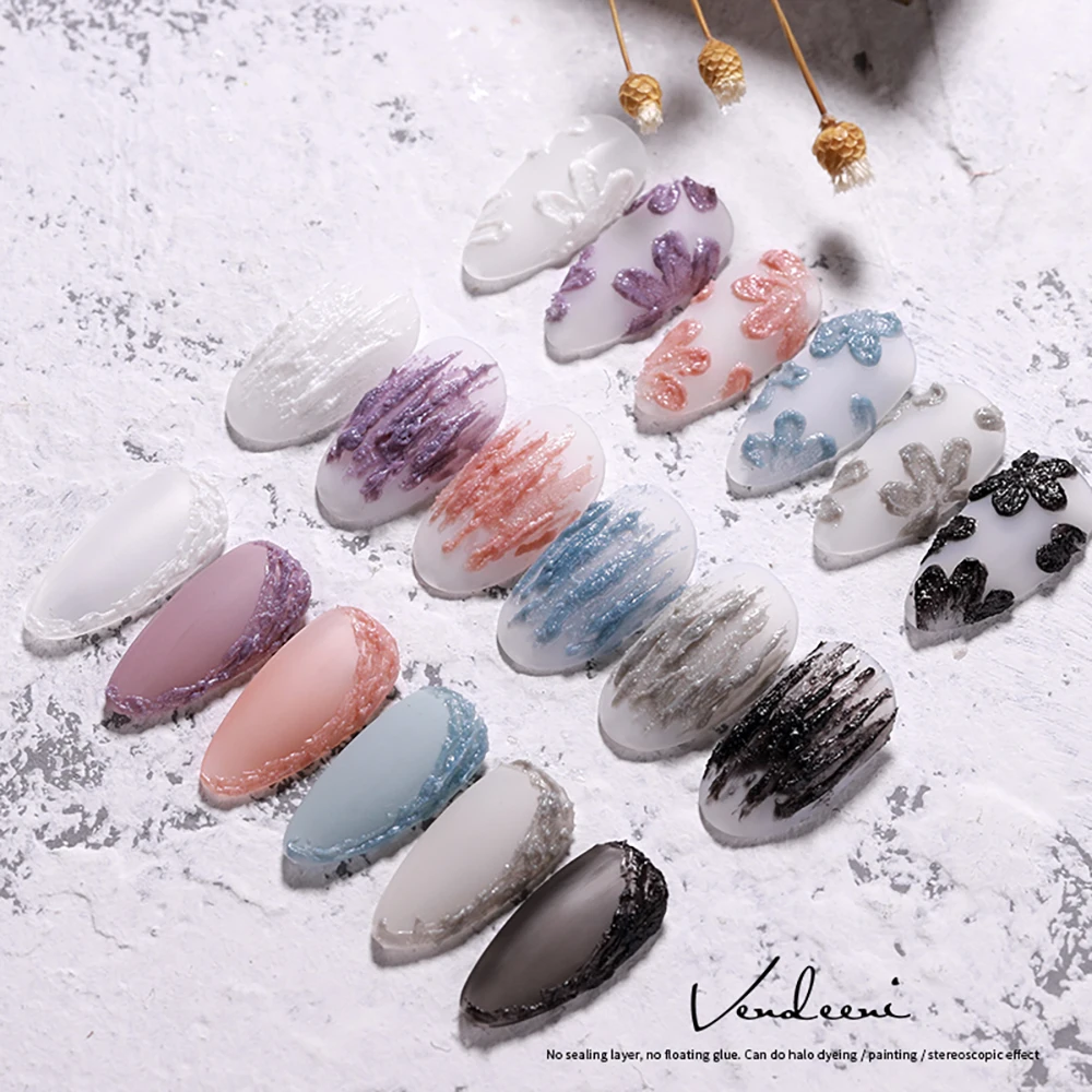 Vendeeni 6 Colors Plaster Gel Nail Polish Painted Lines Sculpture Cream Gel Varnish UV LED Soak Off Carving Gypsum Gel Lacquer